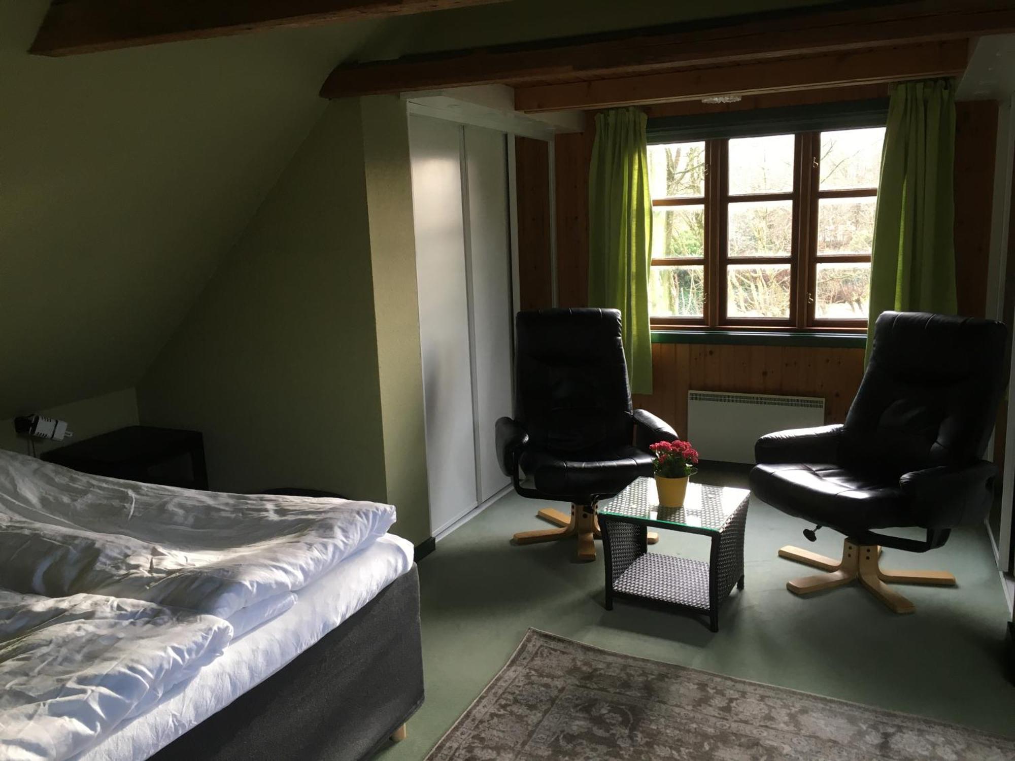 Tremannsrom med hageutsikt
